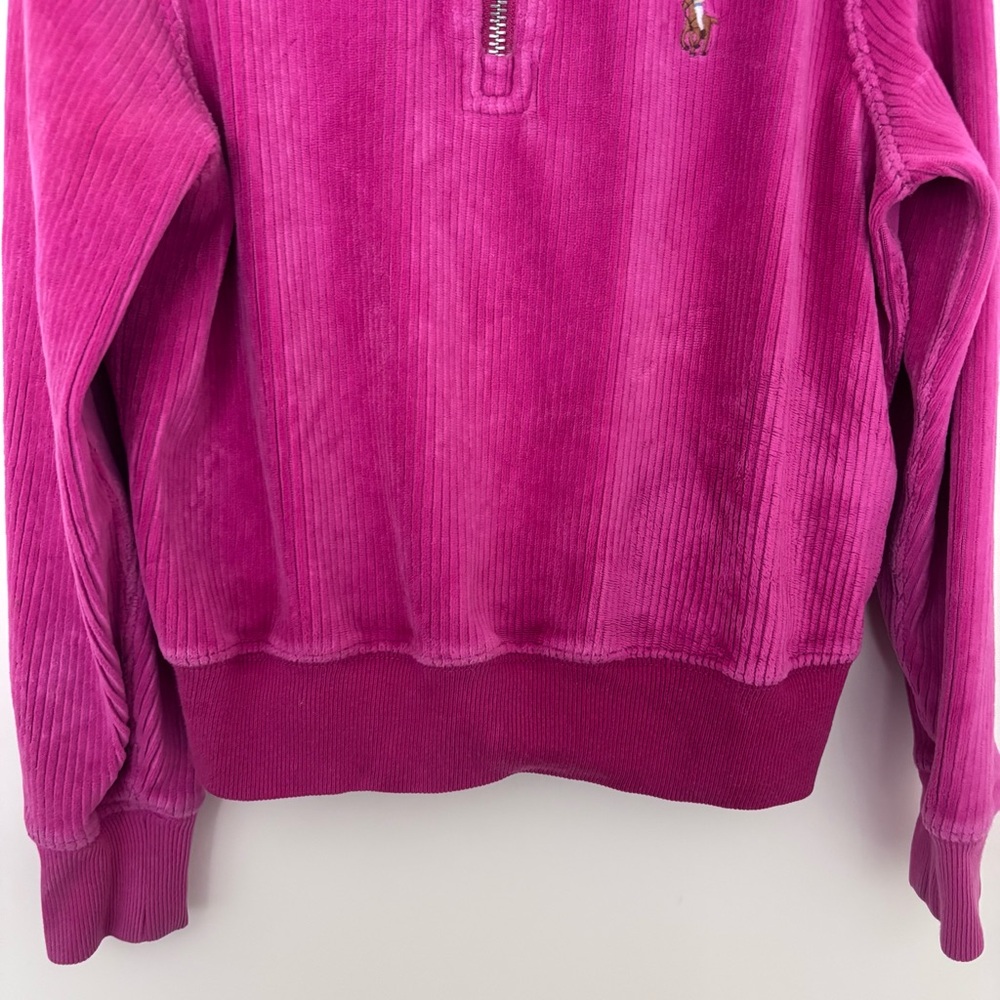 Ralph Lauren Polo girls kids quarter zip Corduroy ribbed Sweatshirt - Magenta - Picture 5 of 10